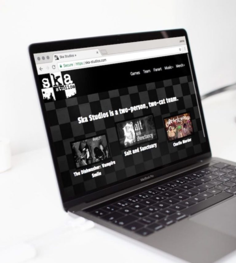Ska-Studios.com homepage as displayed on a laptop